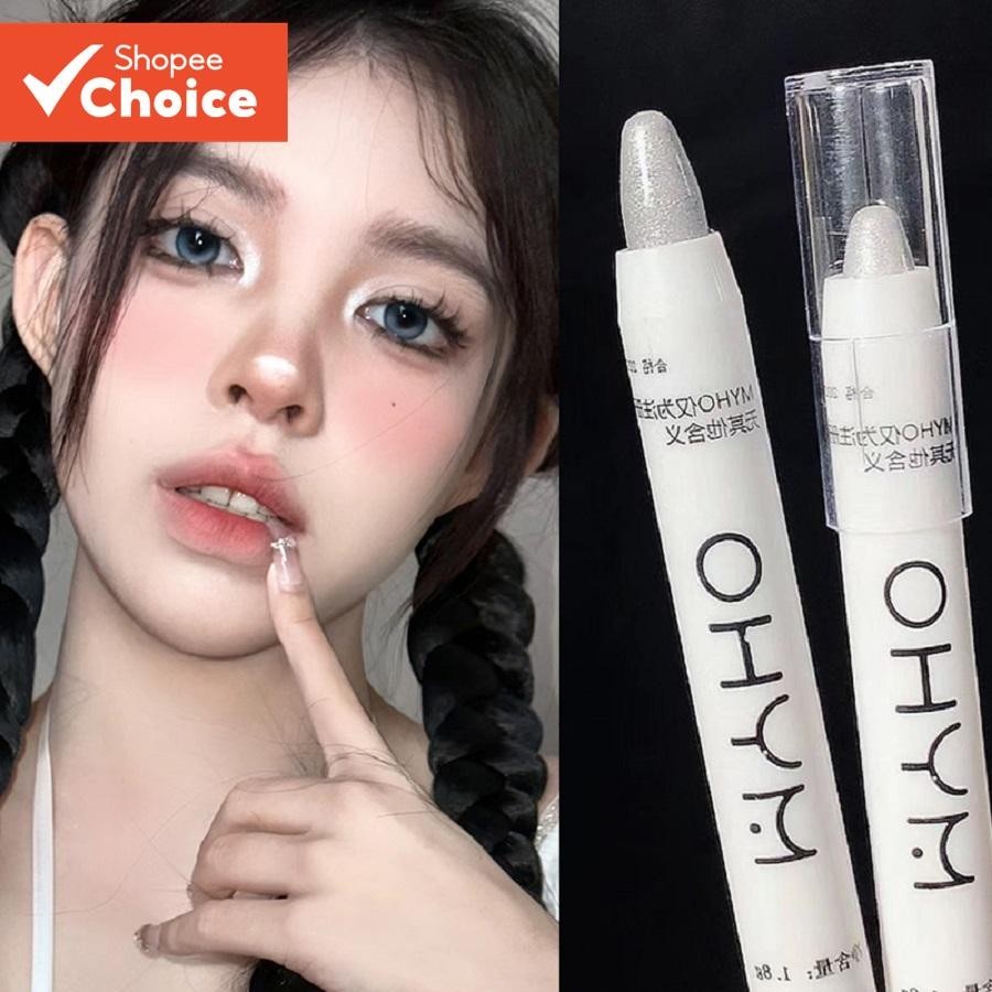 1pcs Lying silkworm ปากกาไฮไลท์กระจ่างใสขาวดําพร้อมปากกาอายแชโดว์แบบแฟลช