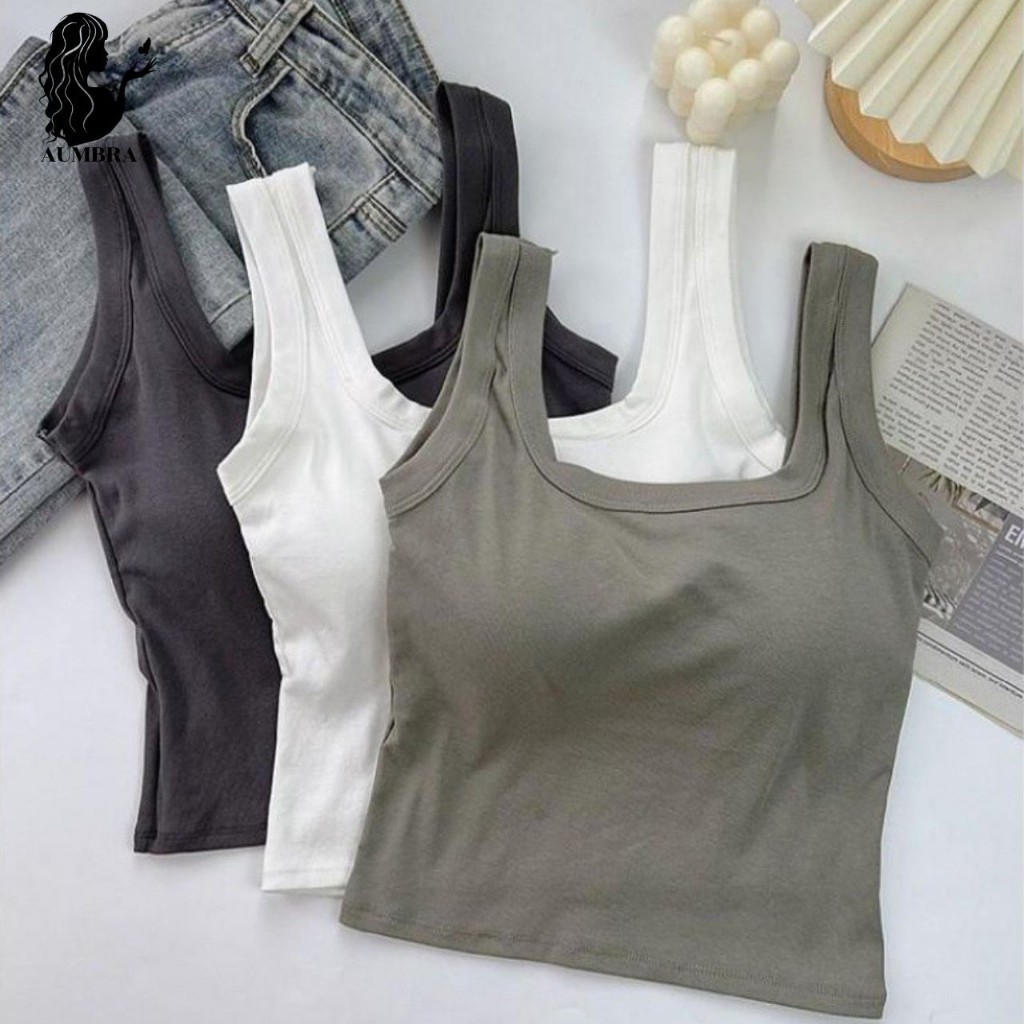 สื้อครอปสายเดี่ยว เสื้อกล้ามแฟชั่น ทรงเป๊ะสวย ฟองน้ำในตัว