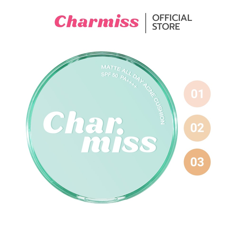 Charmiss Matte All Day Acne Cushion SPF 50 PA++++ 8 g คุชชั่นสำหรับผิวเป็นสิว เนื้อแมทท์ มี 3 เฉดสี