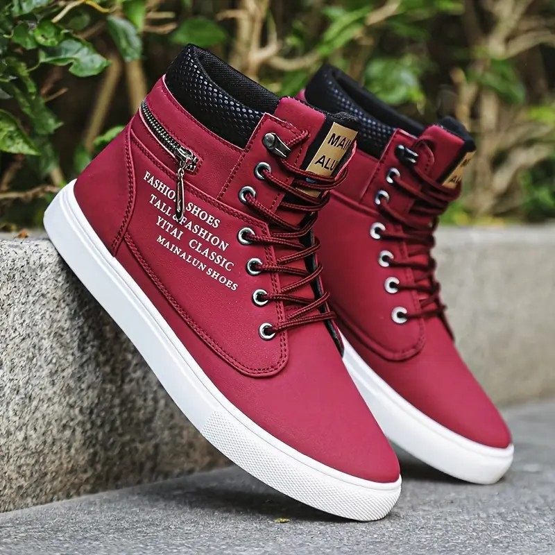 รองเท้าผ้าใบผู้ชาย แฟชั่น สไตล์อังกฤษ High-Top สุดเท่ มีซิปข้างสวมใส่ง่าย สีพื้น