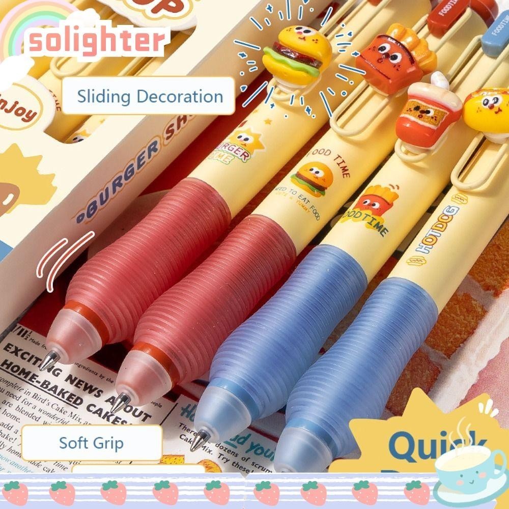 Solighter ปากกาเจล 4 ชิ้น/กล่อง, ปากกาลบได้แบบกดแห้งเร็ว, การ์ตูน 0.5 มม. หมึกสีดํา/น้ําเงินปากกาลายเซ็นสํานักงานโรงเรียน